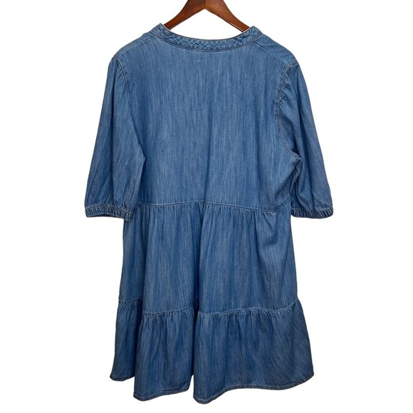 Zara Tiered Denim Mini Dress Loose Flowy Minimalist Feminine Ruffles Size XL - Picture 8 of 9